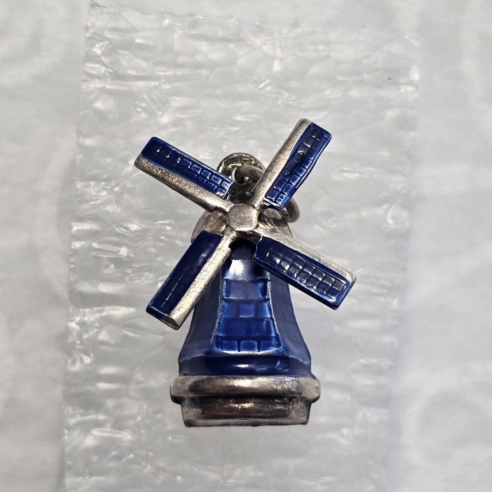 Vintage Enameled Silver Windmill Travel Souvenir